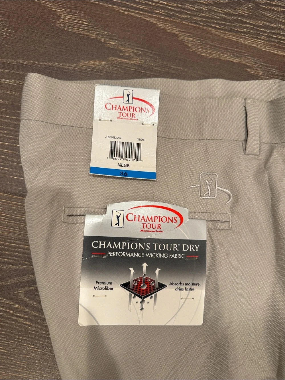 NWT! Champion Champions Tour Dry Performance Golf Mens Shorts - Stone. Size 36
